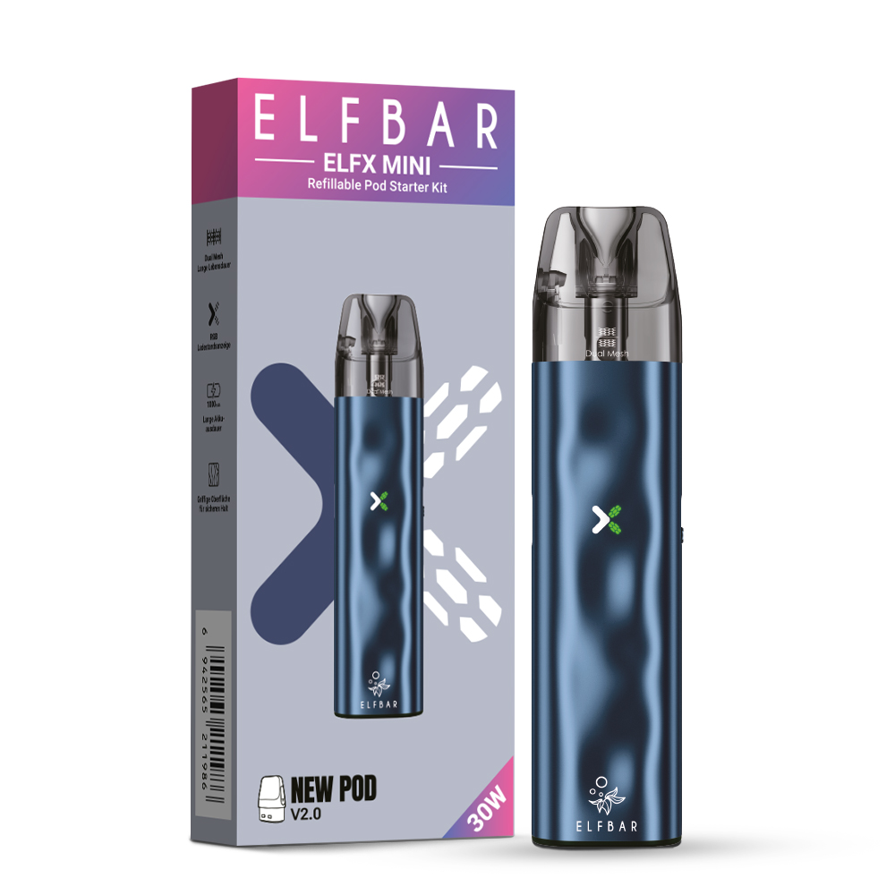 10x ELFBAR ELFX Mini - Pod Kit - 1000 mAh Farbe: Ocean (Blue)