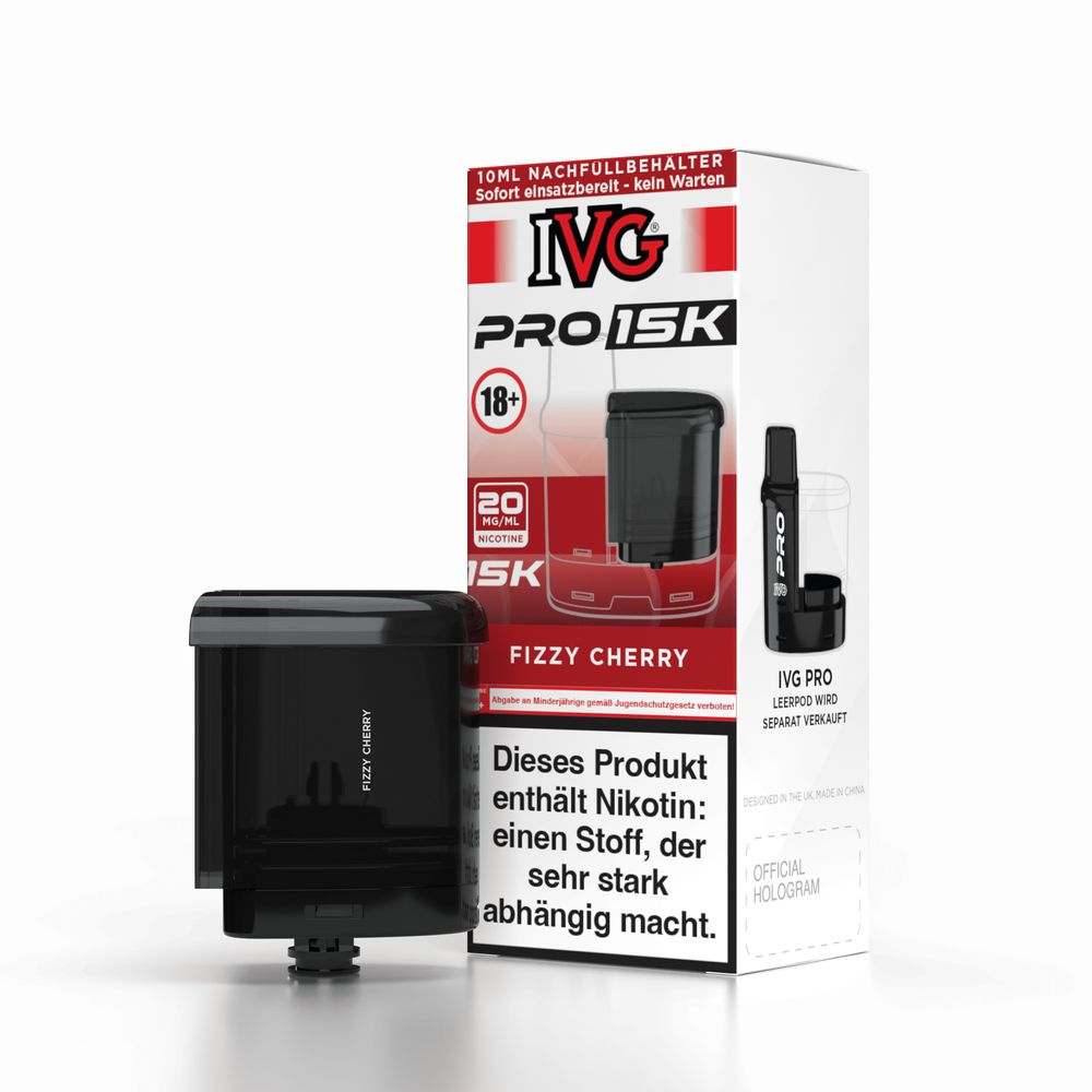 5x IVG Pro Refill Container 10ml - Fizzy Cherry - 20mg Nikotingehalt + 5x Leer Pods 0ml