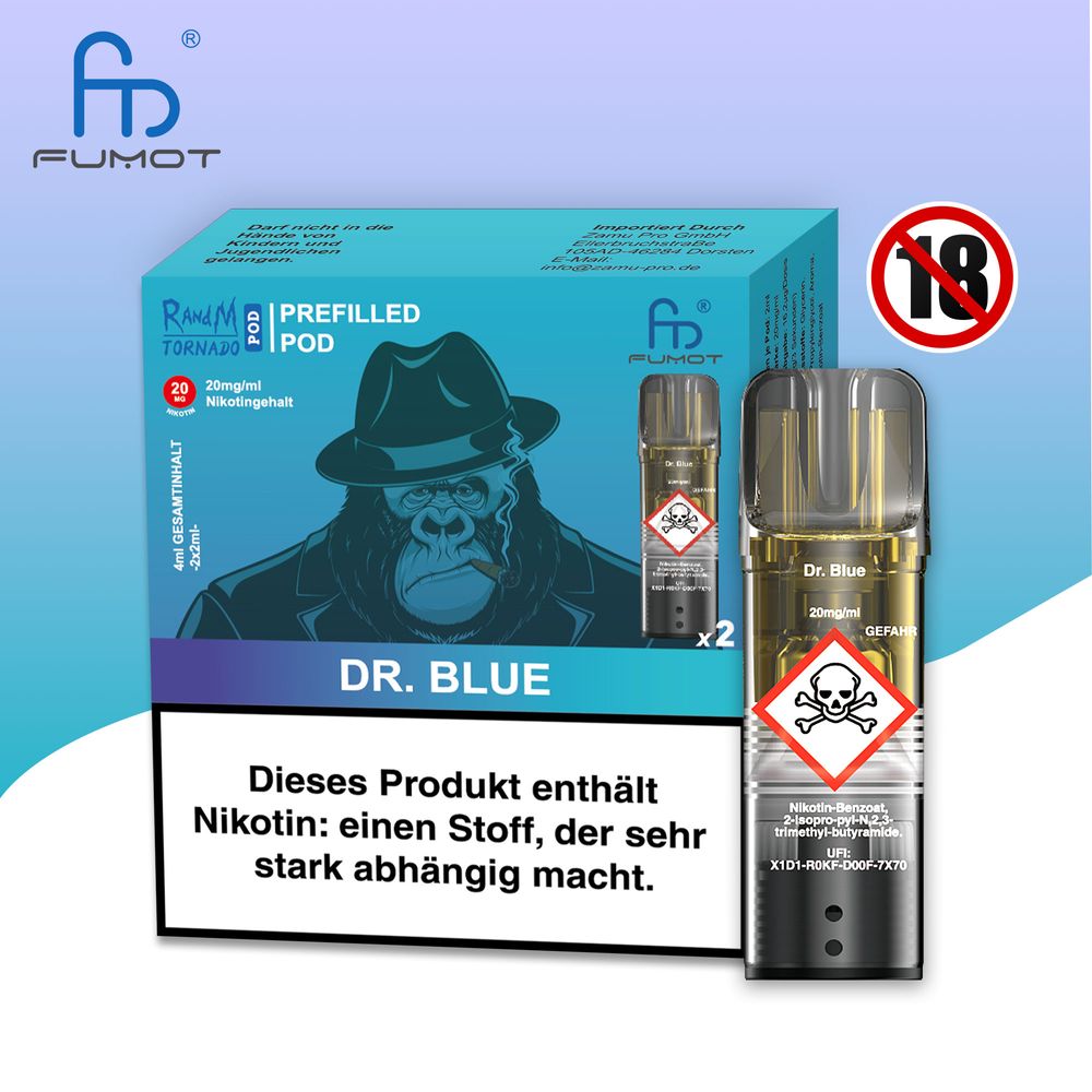 10x RandM Tornado Dr. Blue 20mg Nikotin 2er Pack