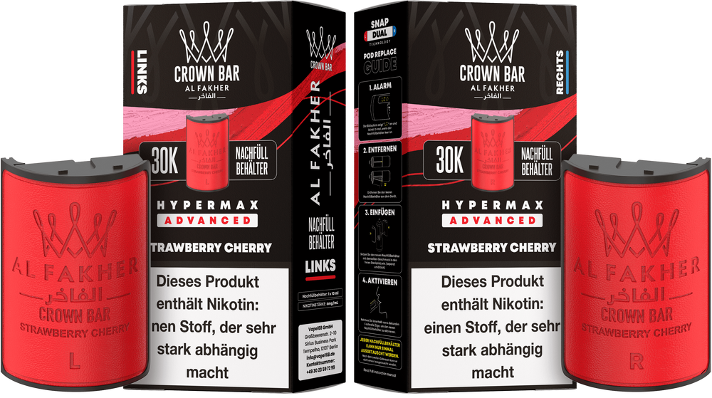10x Al Fakher Hypermax Advanced 30K Pods - Strawberry Cherry - 6mg Nikotingehalt (5 Linke + 5 Rechte Pods)