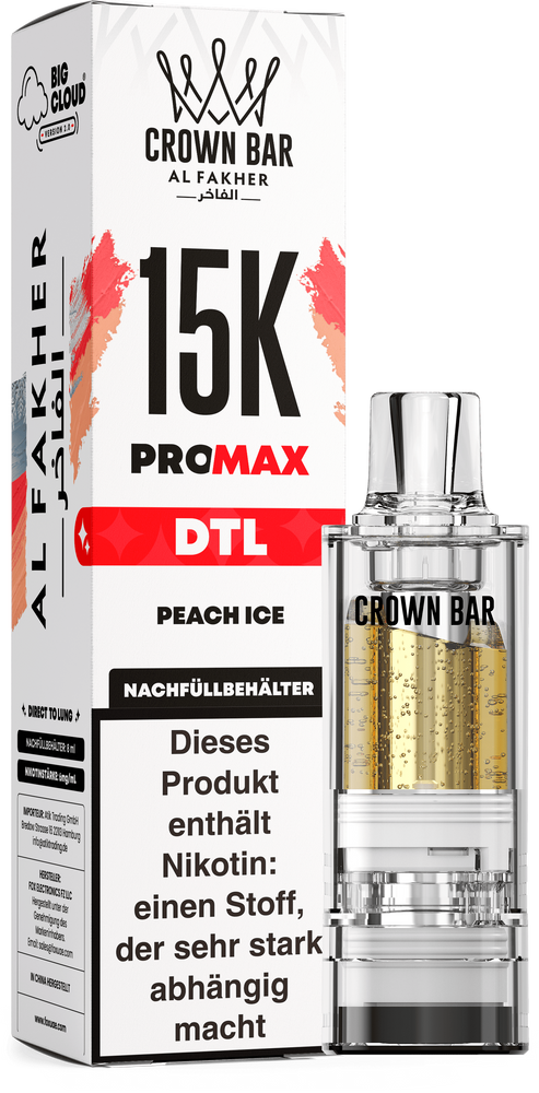 10x Al Fakher 15K PRO MAX (V2) Pod - Peach Ice - 6mg/ml Nikotingehalt - DTL