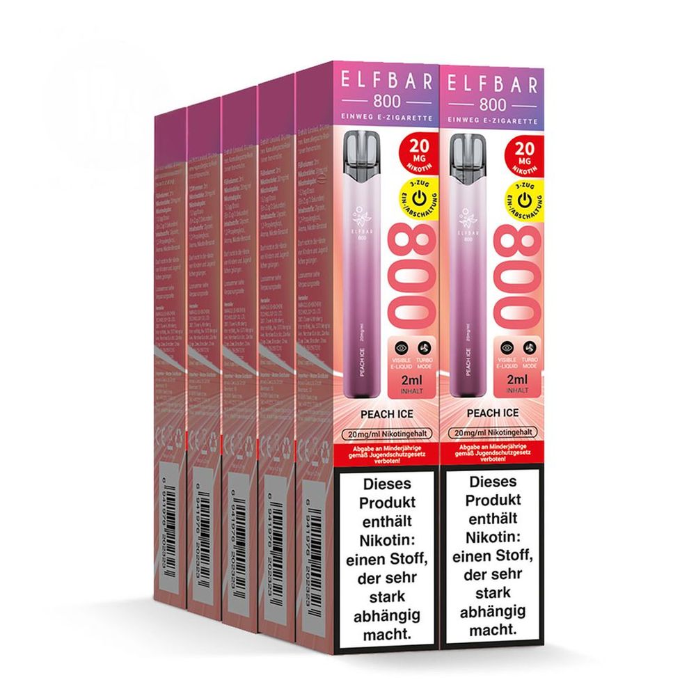 10x ELFBAR 800 Peach Ice 20mg Nikotin