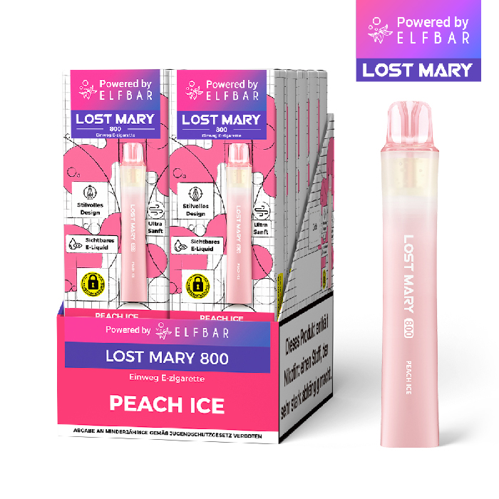 10x Lost Mary 800 Peach Ice 20mg Nikotin Einweg Vape