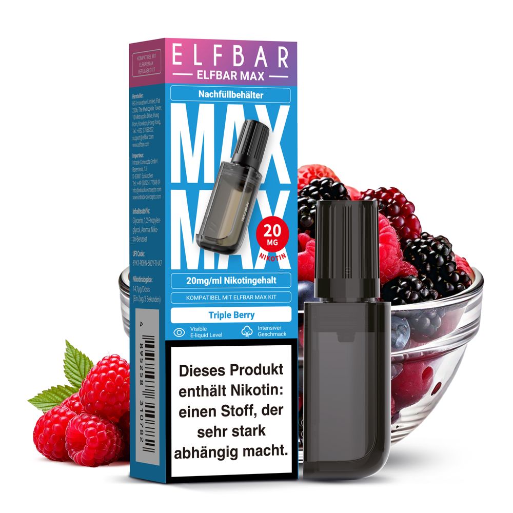 10x ELFBAR MAX Pod Triple Berry 20mg Nikotingehalt