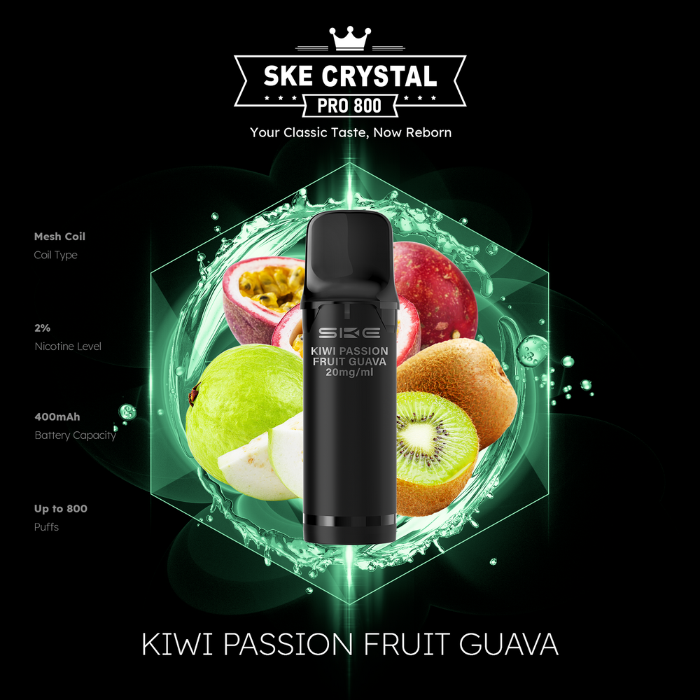 10x SKE Crystal Pro 800 - Kiwi Passion Fruit Guava - 20mg Nikotingehalt