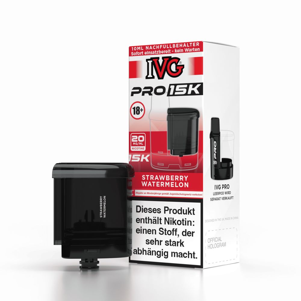 5x IVG Pro Refill Container 10ml - Strawberry Watermelon - 20mg Nikotingehalt + 5x Leer Pods 0ml 
