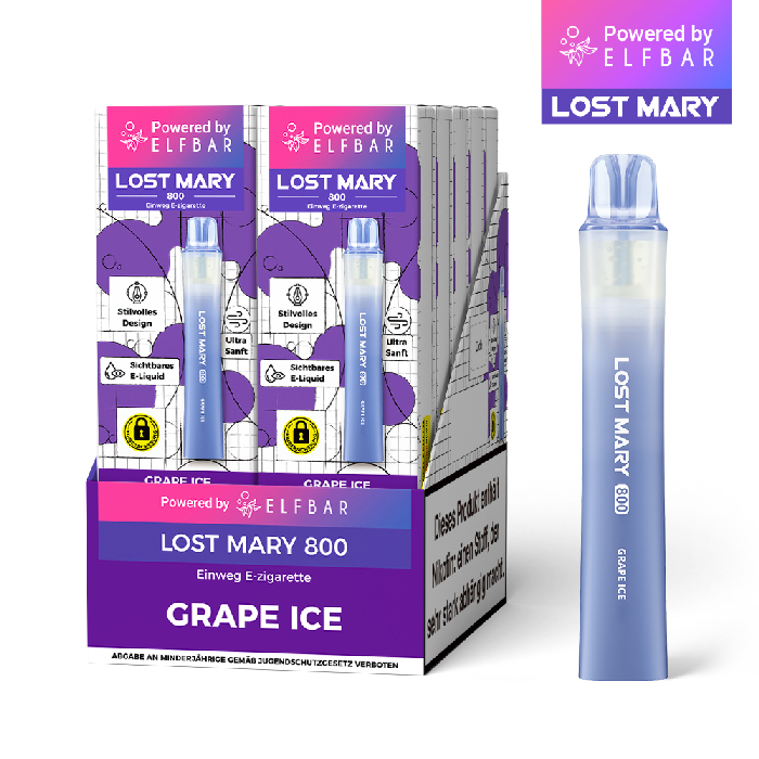 10x Lost Mary 800 Grape Ice 20mg Nikotin Einweg Vape