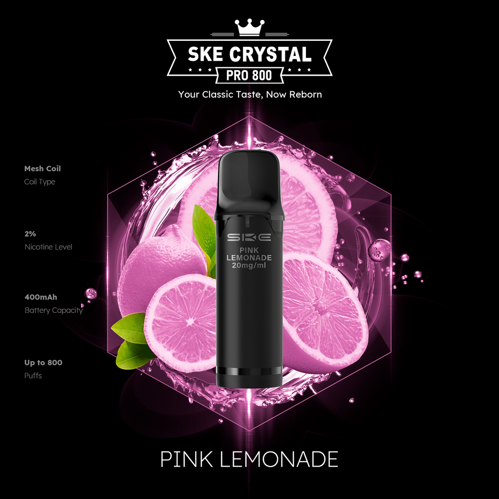 10x SKE Crystal Pro 800 - Pink Lemonade - 20mg Nikotingehalt