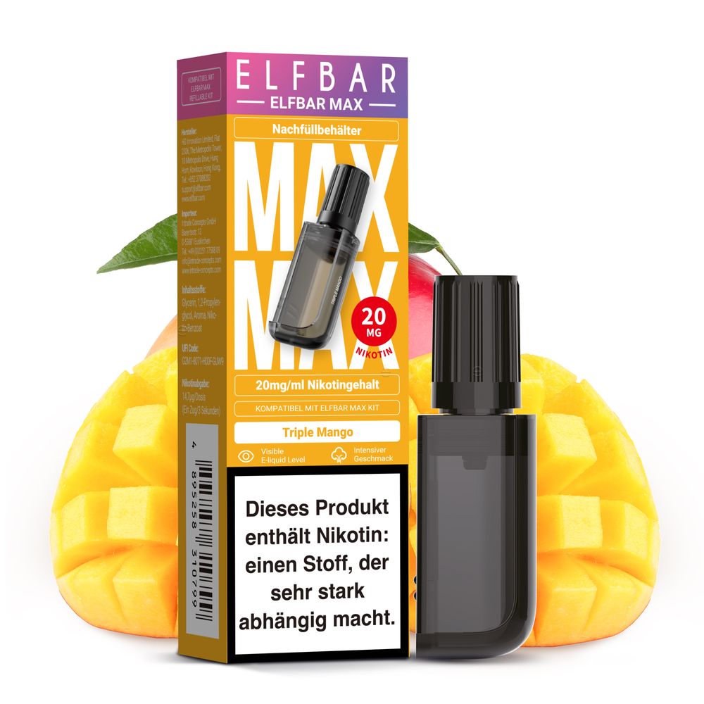 10x ELFBAR MAX Pod Triple Mango 20mg Nikotingehalt