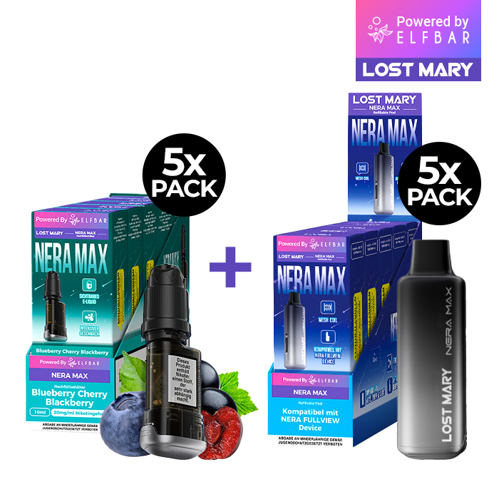 5x Lost Mary Nera 15K Refillcontainer Geschmack: Blueberry Cherry Blackberry  + 5 x Refillable Pod