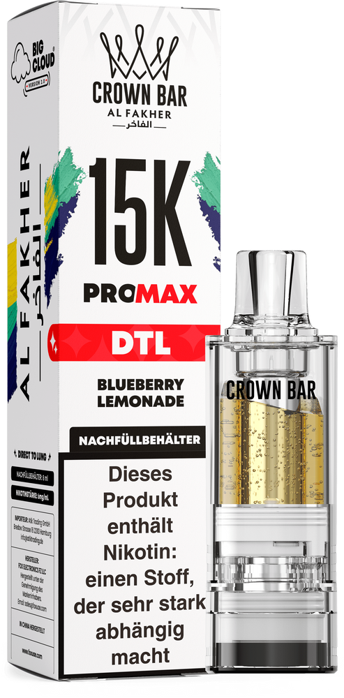10x Al Fakher 15K PRO MAX (V2) Pod - Blueberry Lemonade - 6mg/ml Nikotingehalt - DTL