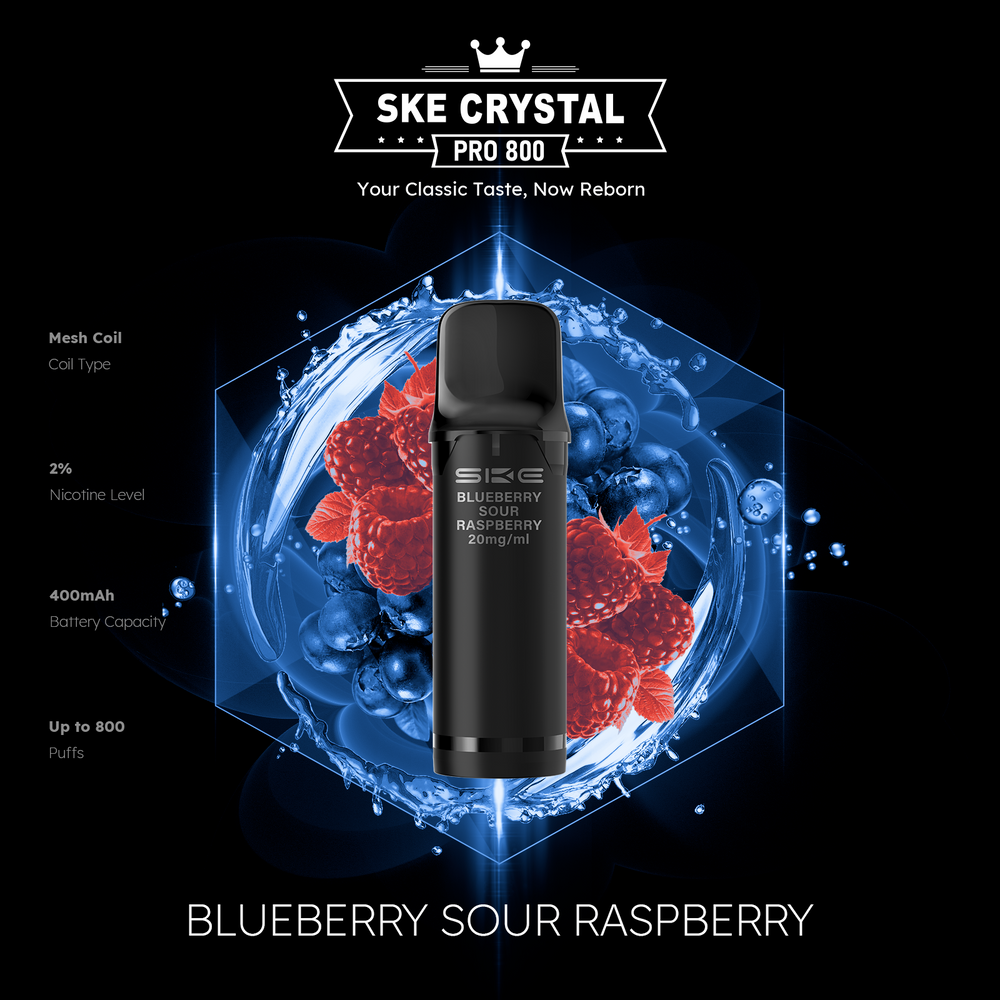 10x SKE Crystal Pro 800 - Blueberry Sour Raspberry - 20mg Nikotingehalt