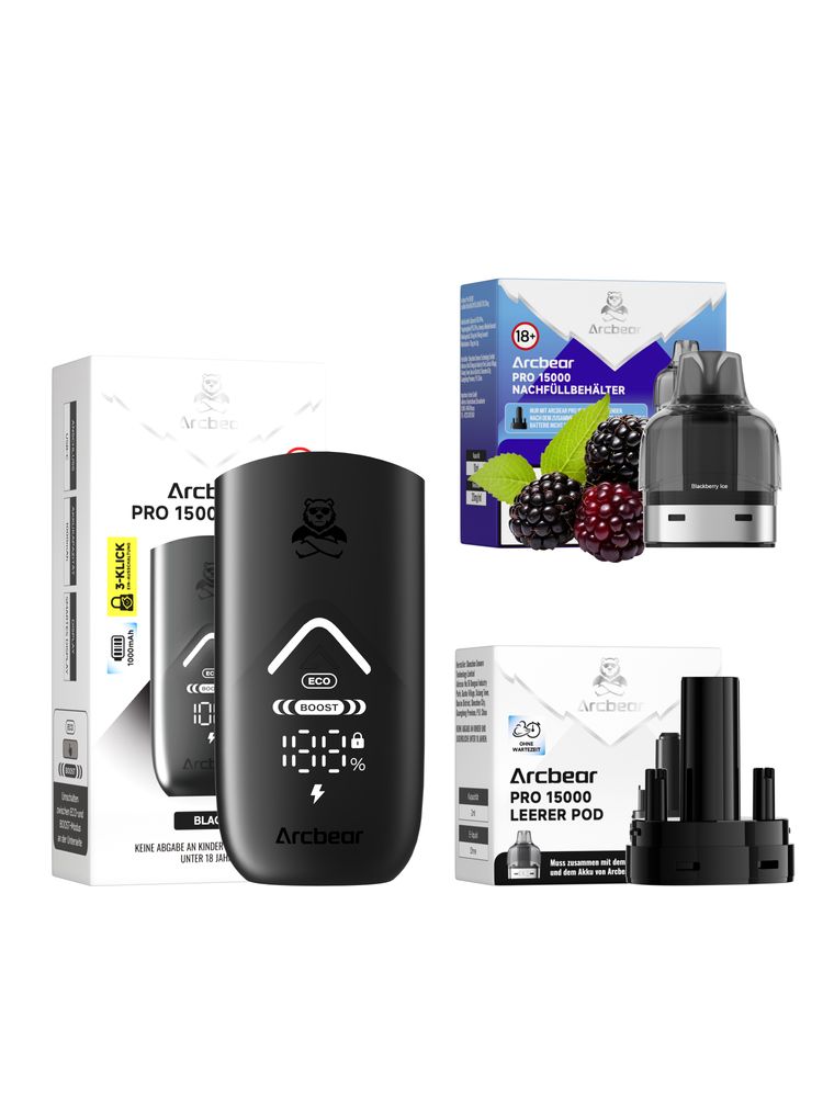 5x Arcbear Pro 15000 Starter Set - Farbe: Black + Pod Blackberry Ice