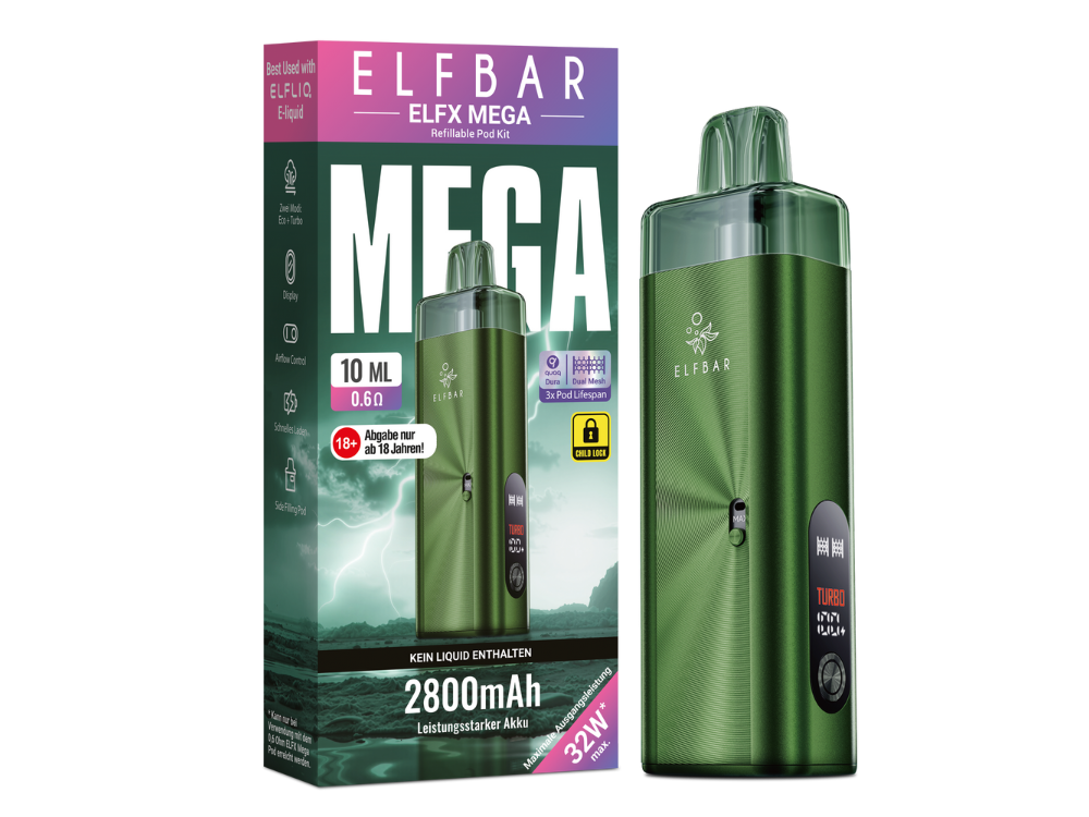 10x Elfbar ELFX Mega Pod Kit - 2800 mAh Farbe: Green