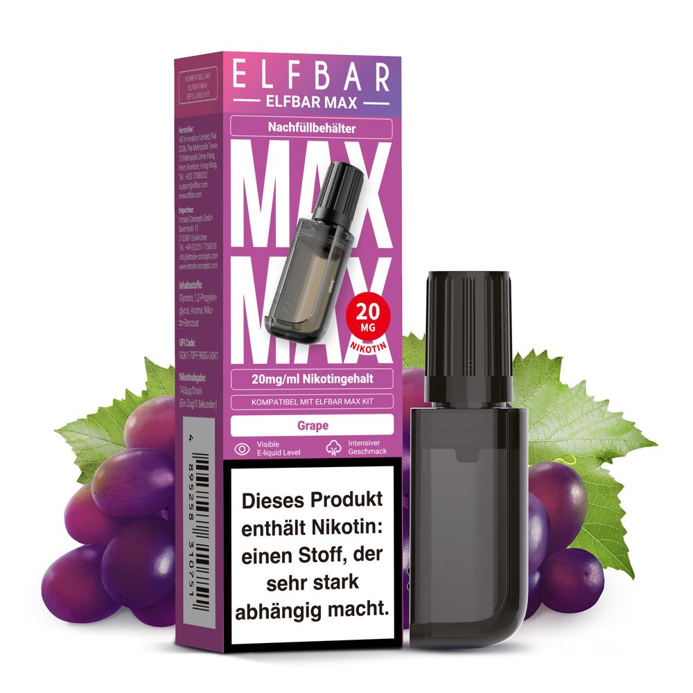 10x ELFBAR MAX Pod Grape 20mg Nikotingehalt