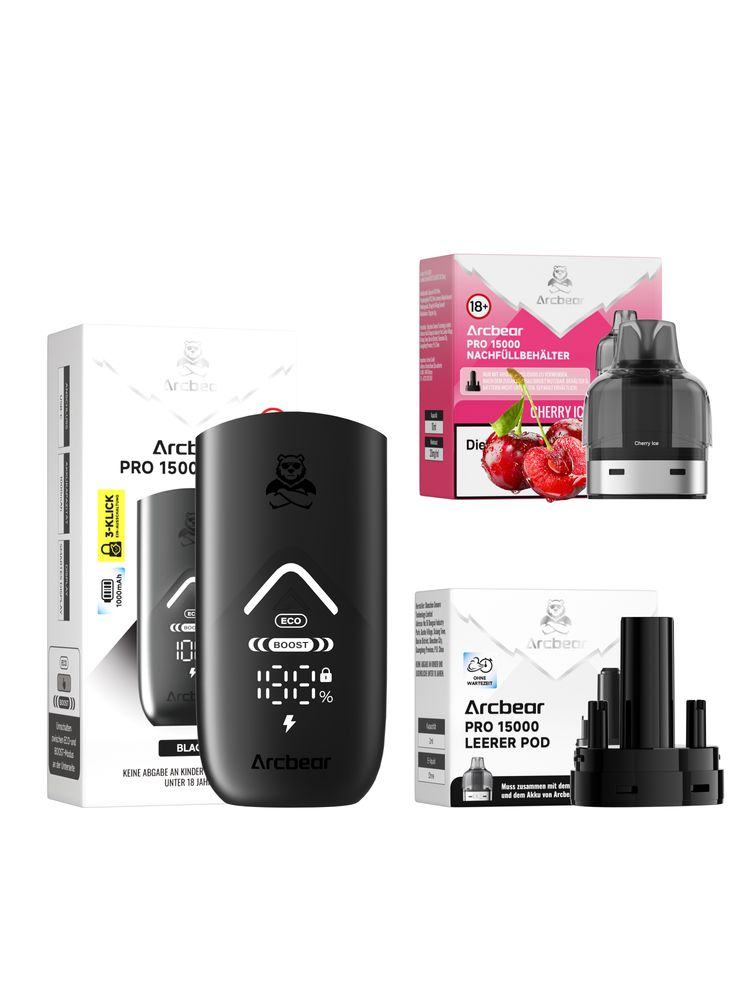 5x Arcbear Pro 15000 Starter Set - Farbe: Black + Pod Cherry Ice