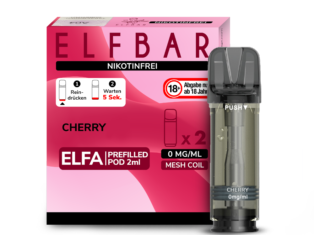 10x ELFBAR ELFA Cherry 0mg Nikotin 2er Pack