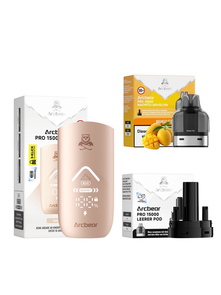 5x Arcbear Pro 15000 Starter Set - Farbe: Gold + Pod Mango Fizz