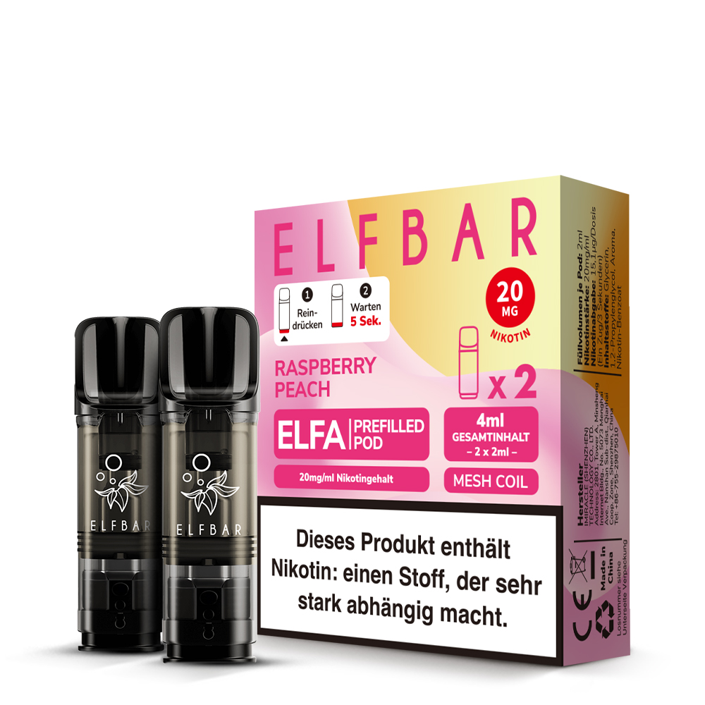 10x ELFBAR ELFA Raspberry Peach 20mg Nikotin 2er Pack