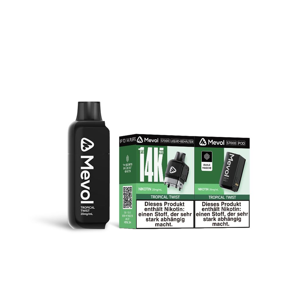 10x Mevol S7000 Tropical Twist 2ml Pod + 10ml E-Liquid Tank