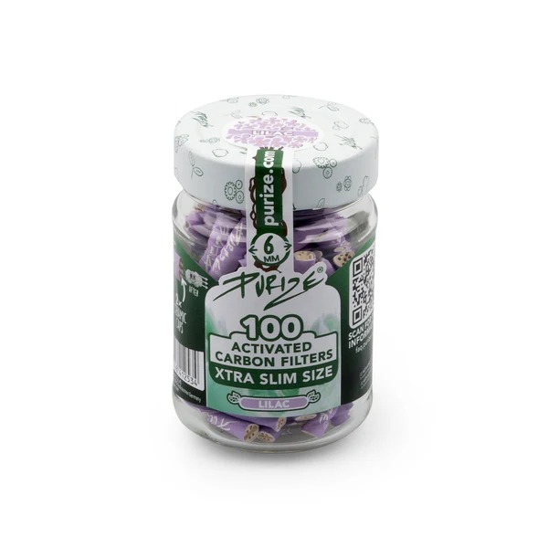 10x Purize Glas-Edition Aktivkohlefilter XTRA Slim - Size 6mm - Flieder - 100 Stück