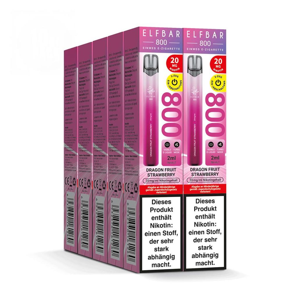10x ELFBAR 800 Dragon Fruit Strawberry 20mg Nikotin