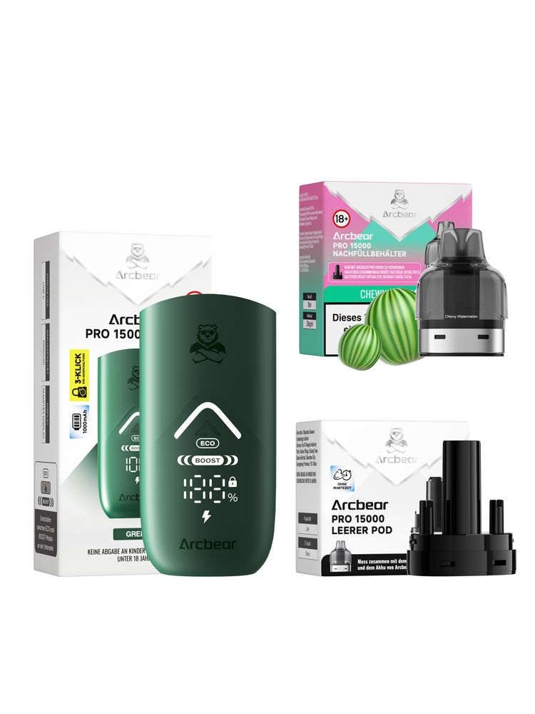 5x Arcbear Pro 15000 Starter Set - Farbe: Green + Pod Chewy Watermelon