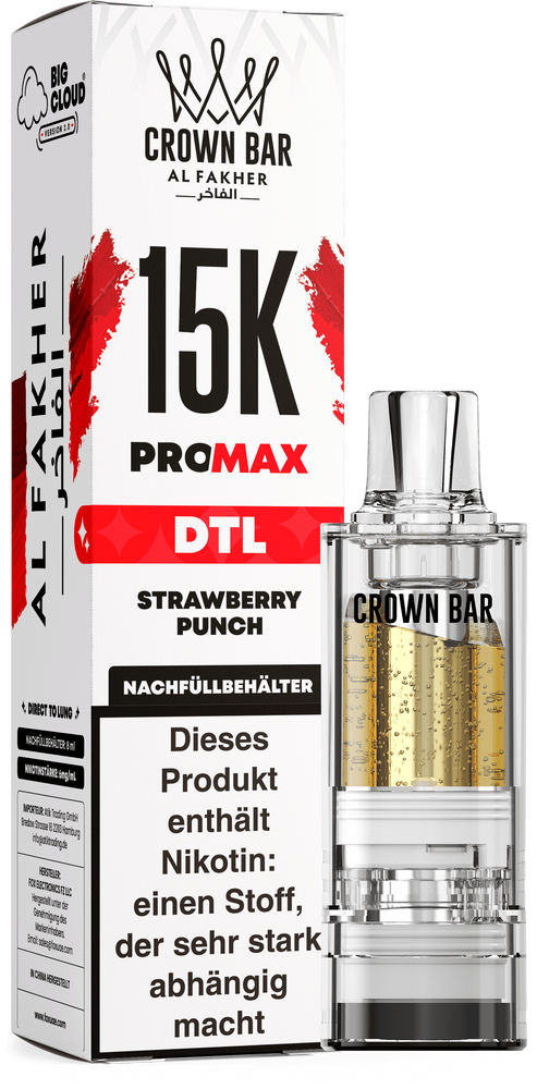 10x Al Fakher 15K PRO MAX (V2) Pod - Strawberry Punch - 6mg/ml Nikotingehalt - DTL