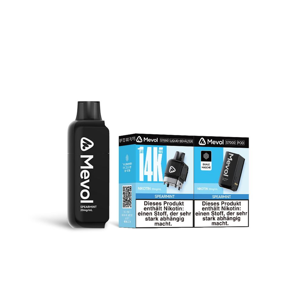 10x Mevol S7000 Spearmint 2ml Pod + 10ml E-Liquid Tank
