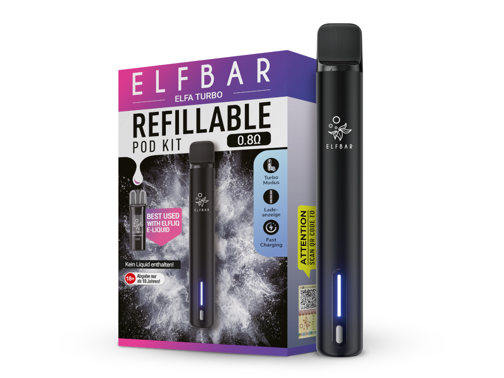 10x ELFBAR ELFA Turbo Pod Kit 550 mAh Akku - Black Knight