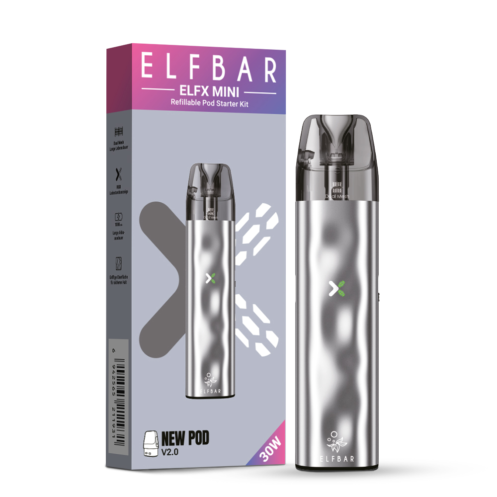 10x ELFBAR ELFX Mini - Pod Kit - 1000 mAh Farbe: Silver