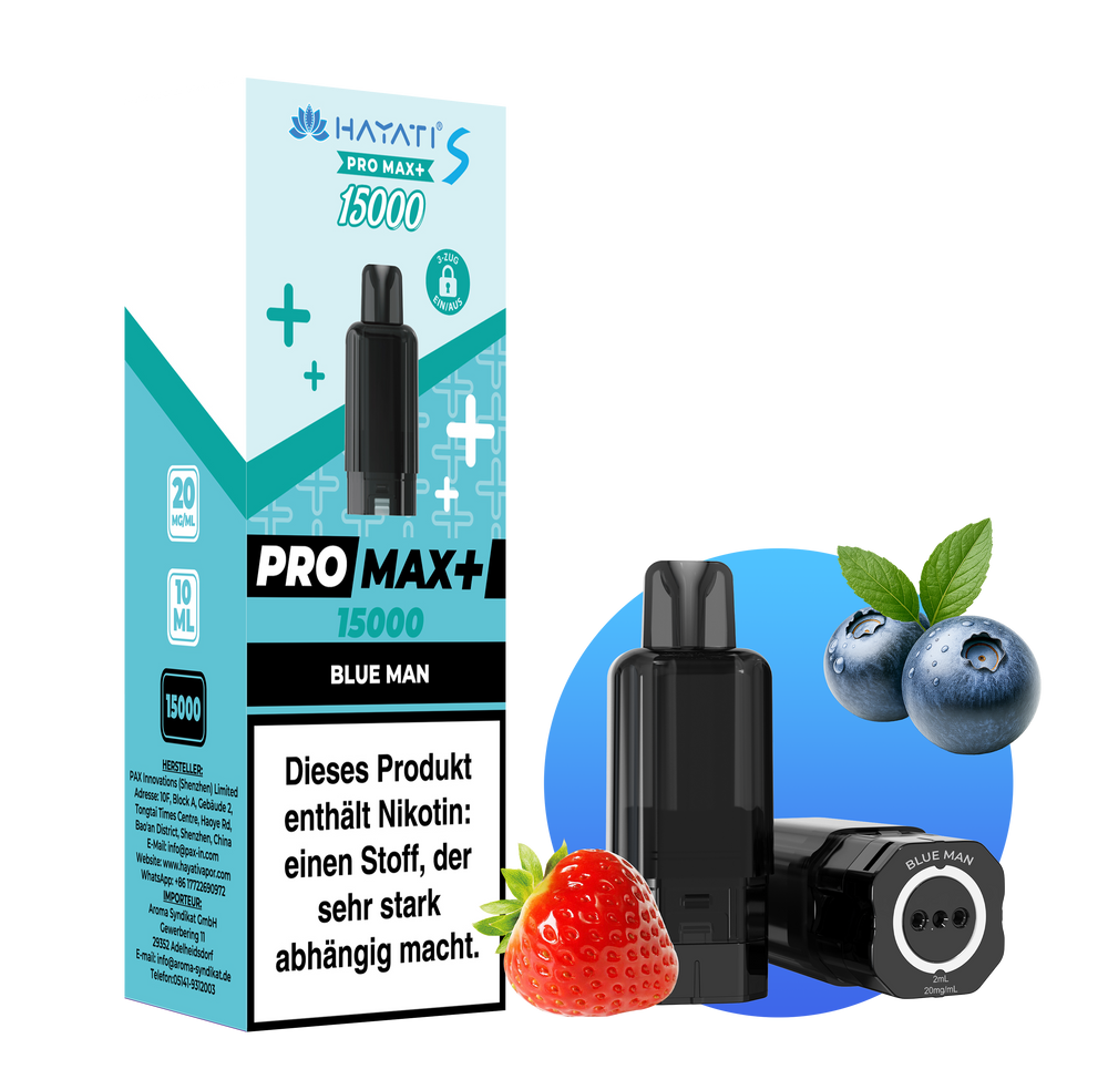 10x Hayati Pro Max+ 15K Pod Blue Man + 5x Leer Pod 0ml