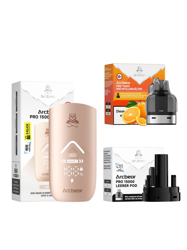 5x Arcbear Pro 15000 Starter Set - Farbe: Gold + Pod Orange
