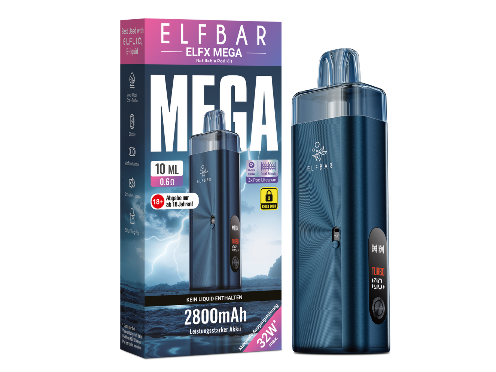 10x Elfbar ELFX Mega Pod Kit - 2800 mAh Farbe: Dunkeblau